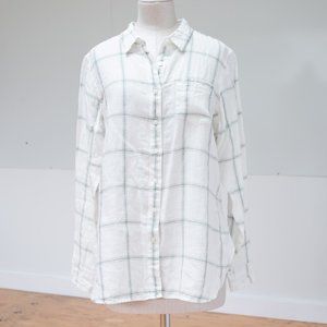 White and Green Linen Shirt by L.L. Bean